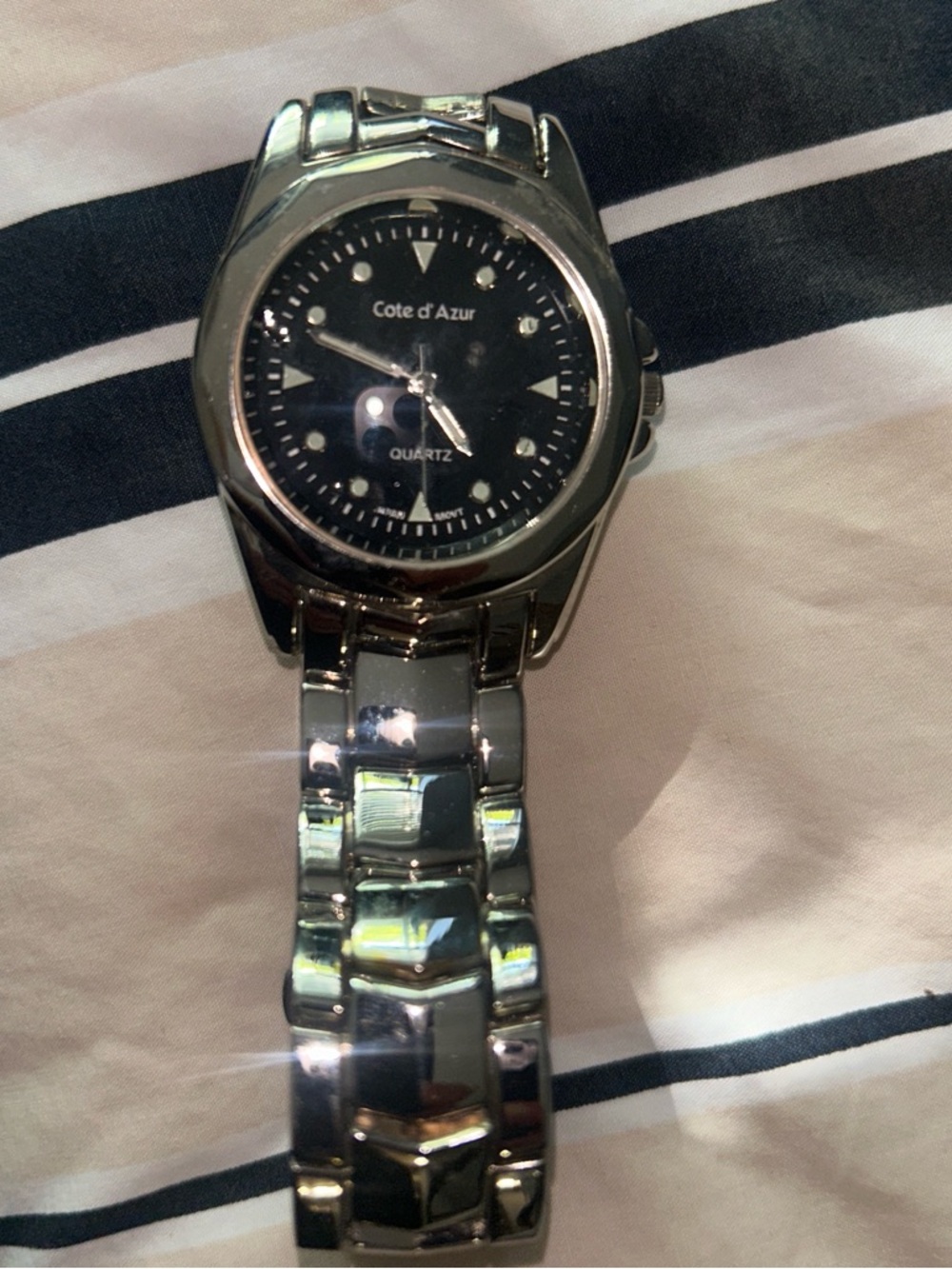 Cote d'Azur Men's Silver Stainless Steel Quartz Watch - Black Dial